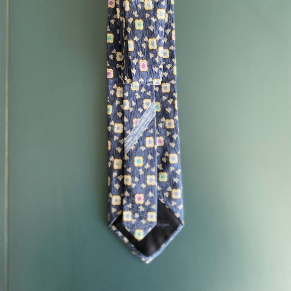 Ermenegildo Zegna Blue Silk Tie, Floral Pattern Made in Italy - Picture 3 of 5